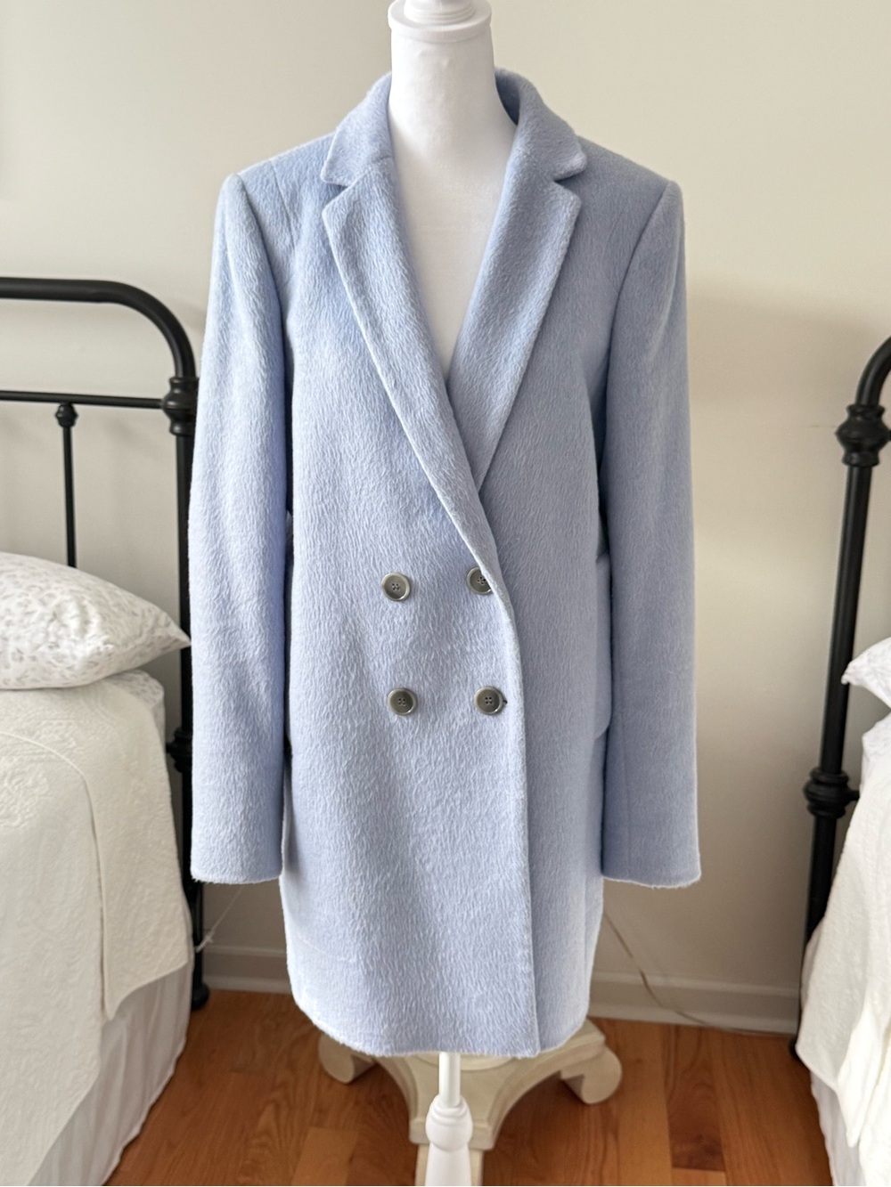 Ann Taylor Double-Breasted Light Blue Women's Wool Blend Car Coat